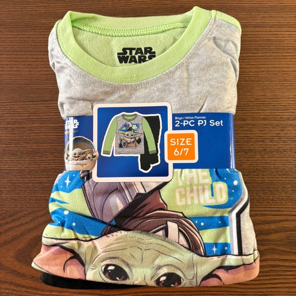Star Wars Mandalorian PJ Set Boys Size 6/7‎ Green New Grogu The Child